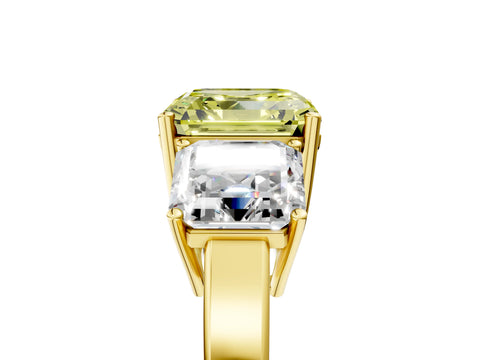 Yellow gold Three-Stone Fancy Yellow Asscher Cut Cut Diamond Engagement Ring with Flat Band and Four-Prong Setting_5