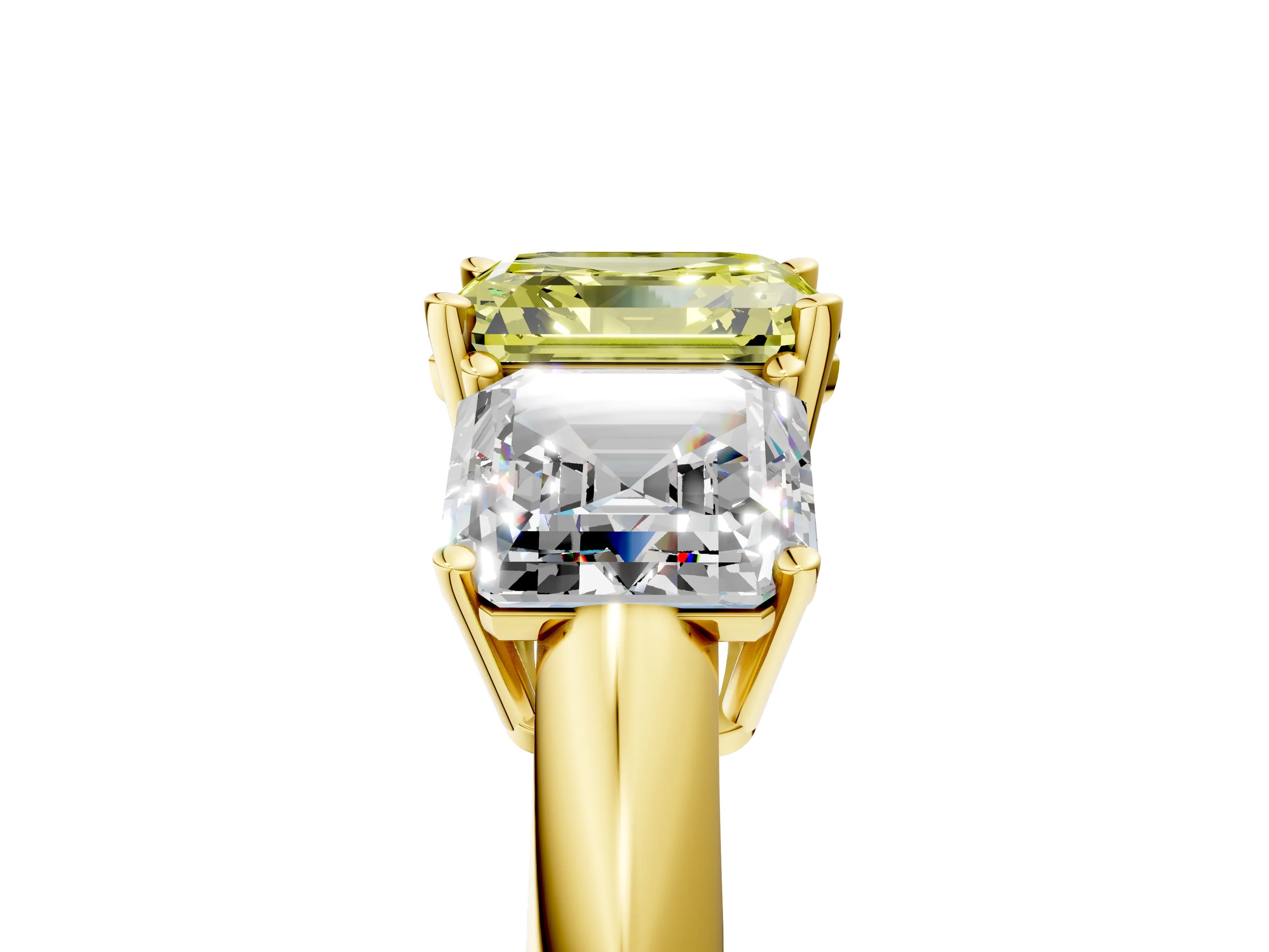 Yellow gold Three-Stone Fancy Yellow Asscher Cut Cut Diamond Engagement Ring with Prong Setting on a White Gold Band_29
