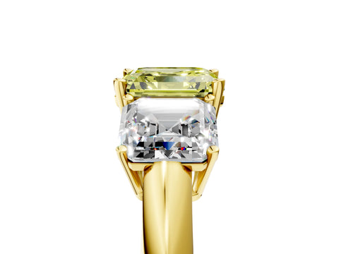 Yellow gold Three-Stone Fancy Yellow Asscher Cut Cut Diamond Engagement Ring with Prong Setting on a White Gold Band_29