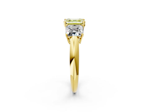 Yellow gold Three-Stone Fancy Yellow Asscher Cut Cut Diamond Engagement Ring with Prong Setting on a White Gold Band_2