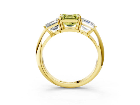 Yellow gold Three-Stone Fancy Yellow Asscher Cut Cut Diamond Engagement Ring with Prong Setting on a White Gold Band_3