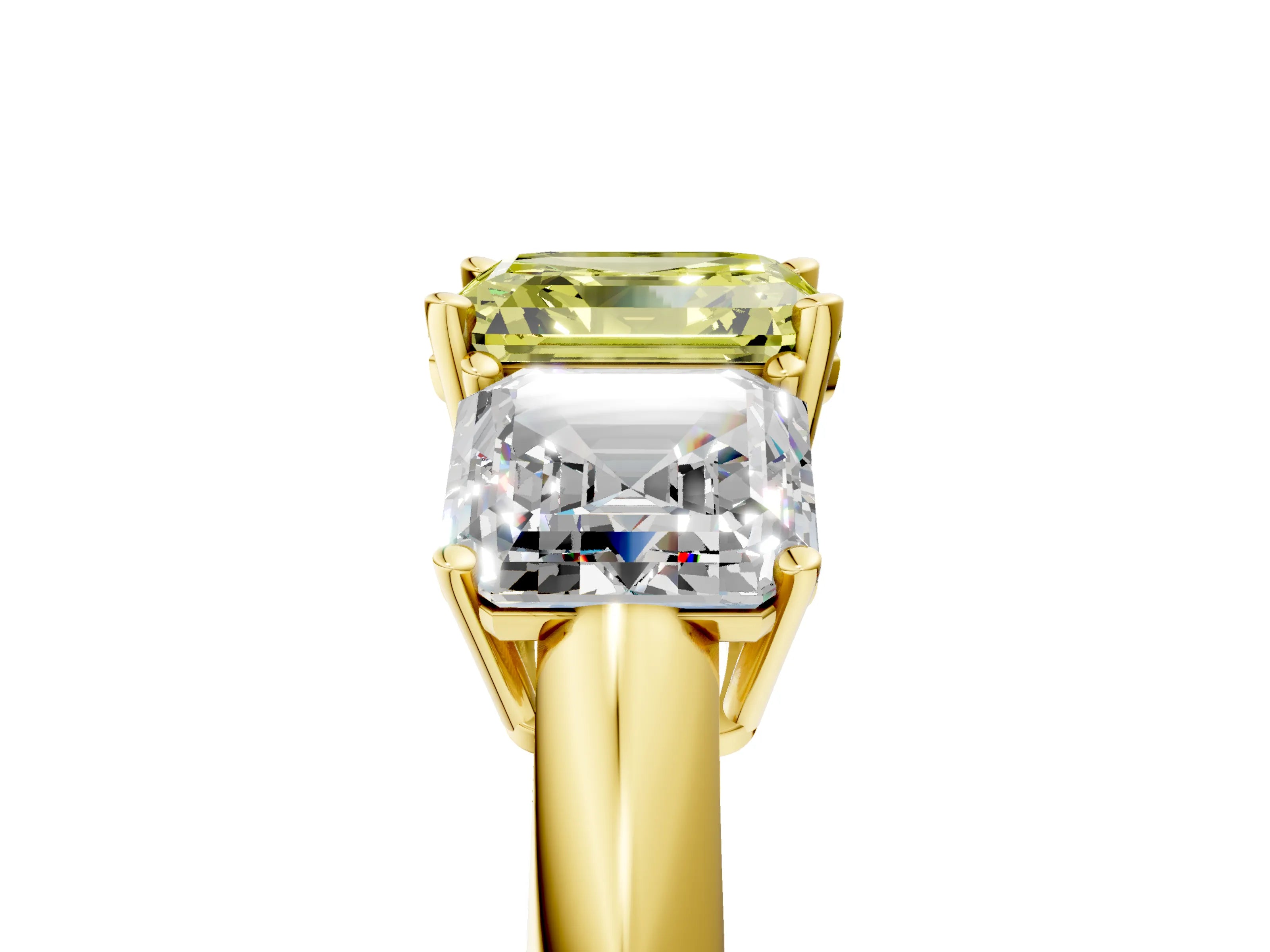 Yellow gold Three-Stone Fancy Yellow Asscher Cut Cut Diamond Engagement Ring with Prong Setting on a White Gold Band_5