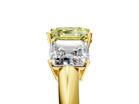 Yellow gold Three-Stone Fancy Yellow Asscher Cut Cut Diamond Engagement Ring with Prong Setting on a White Gold Band_5