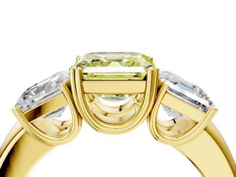 Yellow gold Three-Stone Fancy Yellow Asscher Cut Cut Diamond Ring with Channel Set Band and Four-Prong Setting_4