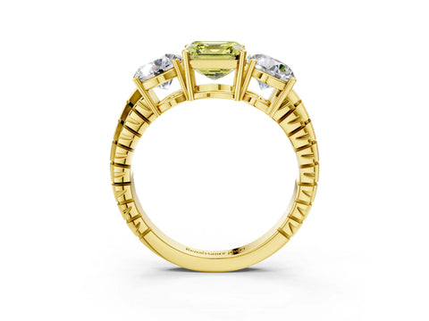 Yellow gold Three-Stone Fancy Yellow Asscher Cut Cut Diamond Ring with Channel-Set Band and Prong Setting_3