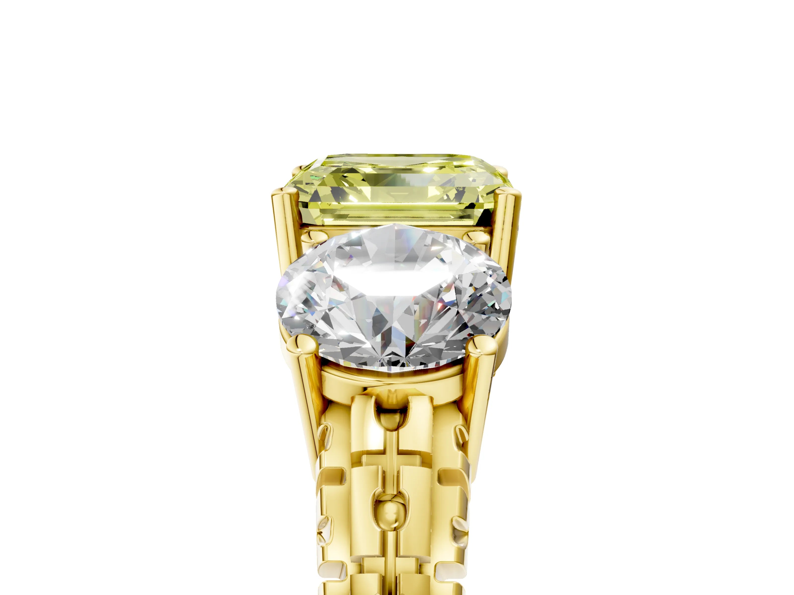 Yellow gold Three-Stone Fancy Yellow Asscher Cut Cut Diamond Ring with Channel-Set Band and Prong Setting_5