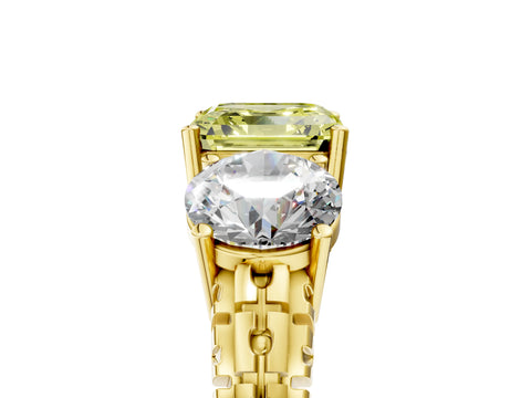 Yellow gold Three-Stone Fancy Yellow Asscher Cut Cut Diamond Ring with Channel-Set Band and Prong Setting_5
