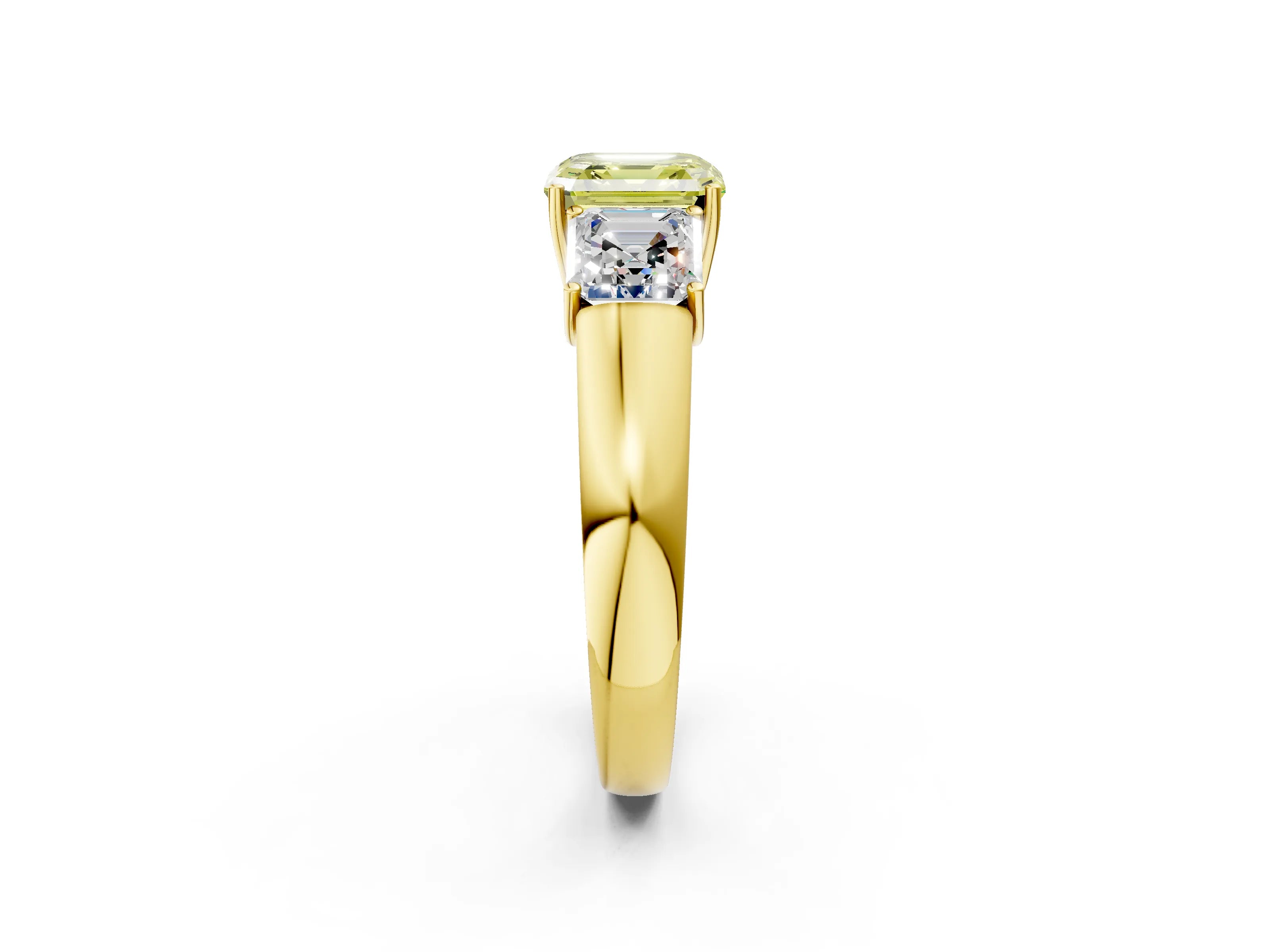 Yellow gold Three-Stone Fancy Yellow Asscher Cut Cut Diamond Ring with Prong Setting and Classic Band_2