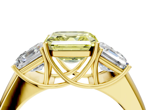 Yellow gold Three-Stone Fancy Yellow Asscher Cut Cut Diamond Ring with Prong Setting and Classic Band_4