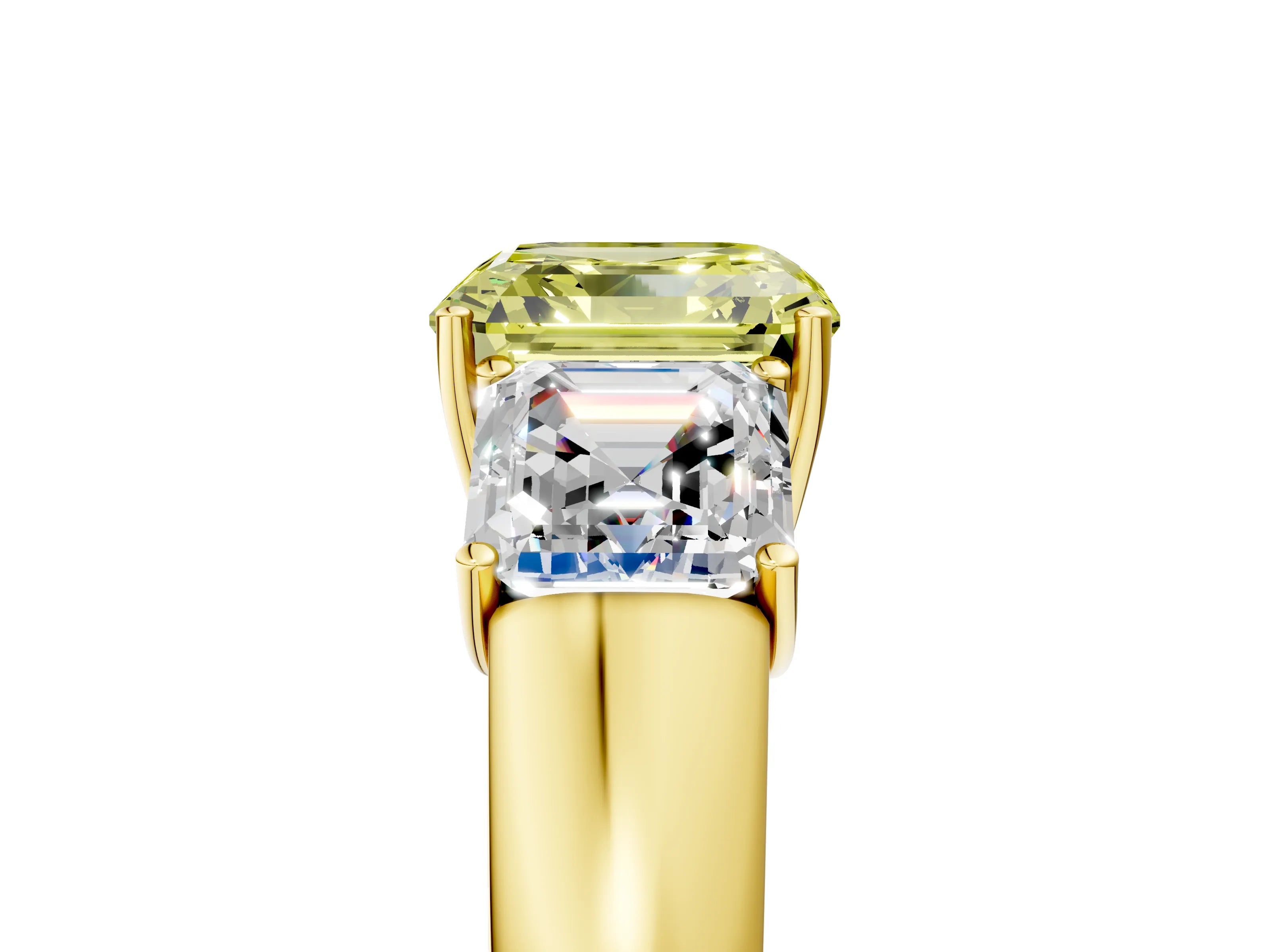 Yellow gold Three-Stone Fancy Yellow Asscher Cut Cut Diamond Ring with Prong Setting and Classic Band_5