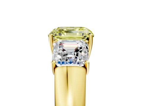 Yellow gold Three-Stone Fancy Yellow Asscher Cut Cut Diamond Ring with Prong Setting and Classic Band_5