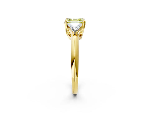 Yellow gold Three-Stone Fancy Yellow Asscher Cut Cut Diamond Ring with Trillion Side Stones and Four-Prong Setting_5
