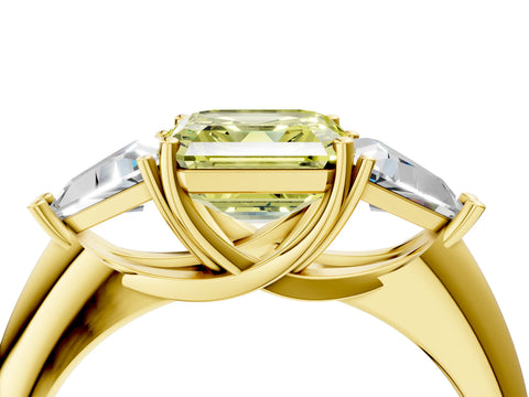 Yellow gold Three-Stone Fancy Yellow Asscher Cut Cut Diamond Ring with Trillion Side Stones and Four-Prong Setting_7