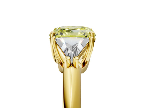 Yellow gold Three-Stone Fancy Yellow Asscher Cut Cut Diamond Ring with Trillion Side Stones and Four-Prong Setting_8