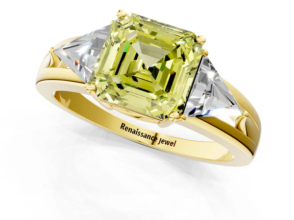 Yellow Gold Asscher Cut Split Shank Three Stone Engagement Ring Setting for Fancy Yellow Center