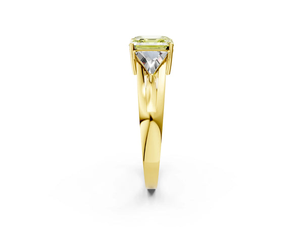 Yellow Gold Asscher Cut Split Shank Three Stone Engagement Ring Setting for Fancy Yellow Center