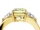 Yellow gold Three-Stone Fancy Yellow Asscher Cut Cut Diamond Ring with Trillion Side Stones on a Split Shank Band_4