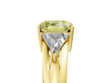Yellow gold Three-Stone Fancy Yellow Asscher Cut Cut Diamond Ring with Trillion Side Stones on a Split Shank Band_5