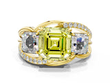 Yellow gold Three-Stone Fancy Yellow Asscher Cut Cut Diamond Split Shank Prong Set Ring