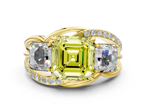 Yellow gold Three-Stone Fancy Yellow Asscher Cut Cut Diamond Split Shank Prong Set Ring_12