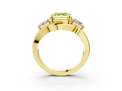 Yellow gold Three-Stone Fancy Yellow Asscher Cut Cut Diamond Split Shank Prong Set Ring_15
