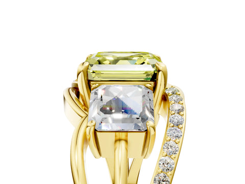 Yellow gold Three-Stone Fancy Yellow Asscher Cut Cut Diamond Split Shank Prong Set Ring_17