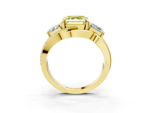 Yellow gold Three-Stone Fancy Yellow Asscher Cut Cut Diamond Split Shank Prong Set Ring_3