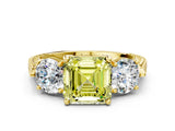 Yellow gold Three-Stone Fancy Yellow Asscher Cut Cut Milgrain Band Prong Setting Ring