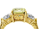 Yellow gold Three-Stone Fancy Yellow Asscher Cut Cut Milgrain Band Prong Setting Ring_4