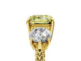 Yellow gold Three-Stone Fancy Yellow Asscher Cut Cut Milgrain Band Prong Setting Ring_5