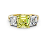 Yellow gold Three-Stone Fancy Yellow Asscher Cut Cut Solitaire Ring with Classic Prong Setting
