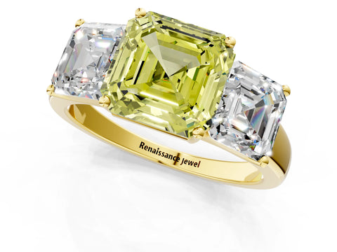 Yellow gold Three-Stone Fancy Yellow Asscher Cut Cut Solitaire Ring with Classic Prong Setting_1