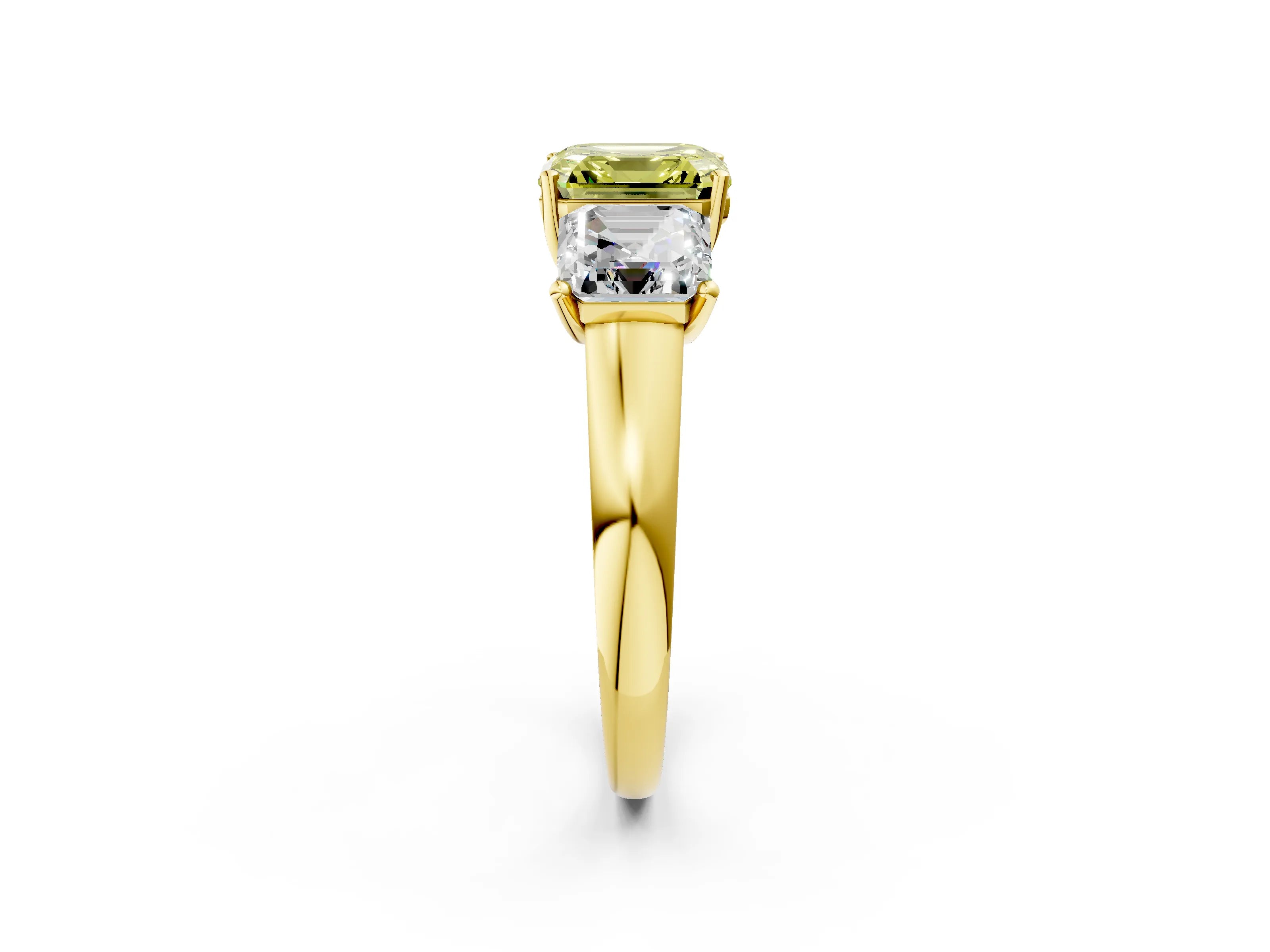 Yellow gold Three-Stone Fancy Yellow Asscher Cut Cut Solitaire Ring with Classic Prong Setting_2