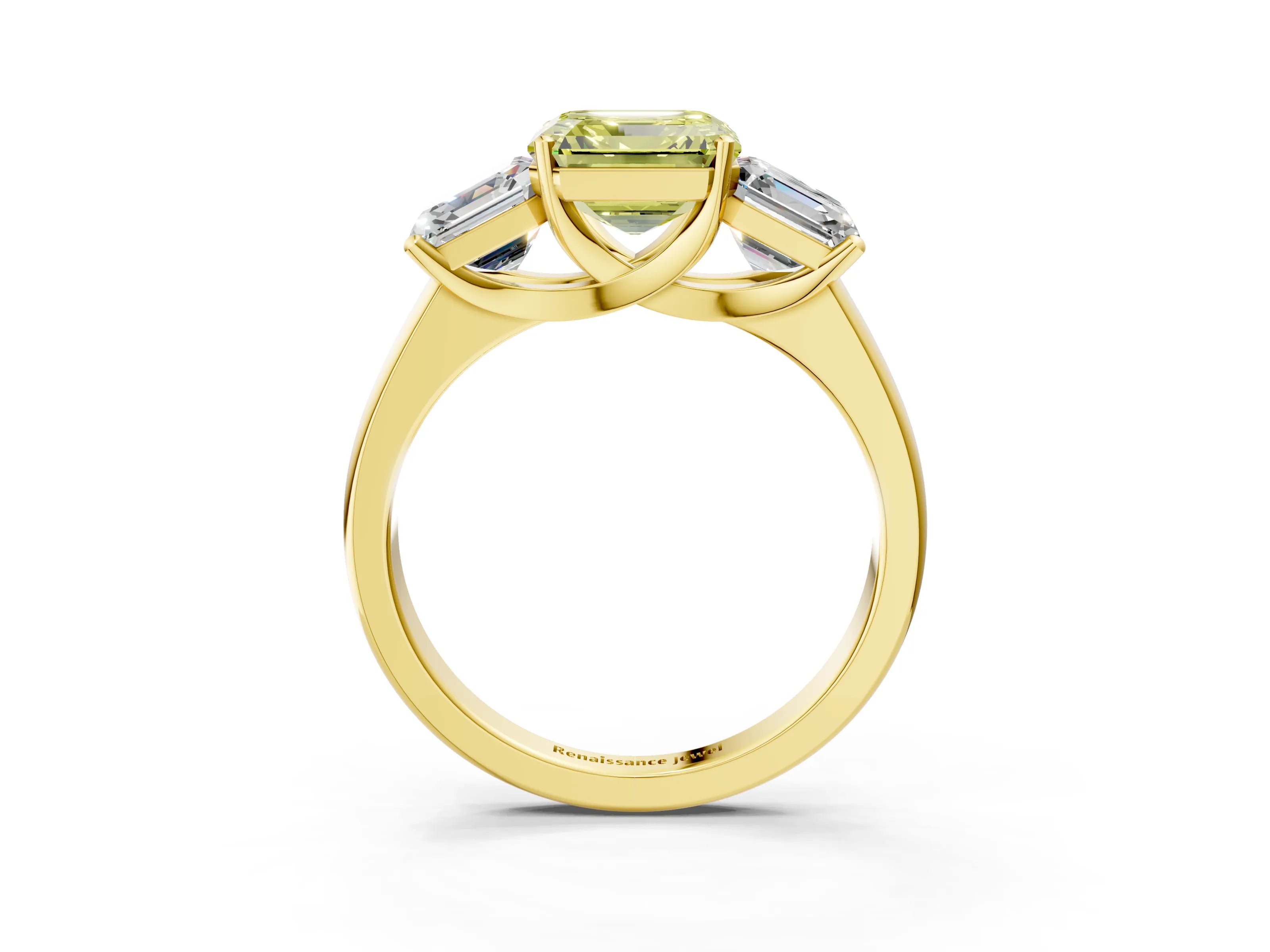 Yellow gold Three-Stone Fancy Yellow Asscher Cut Cut Solitaire Ring with Classic Prong Setting_3