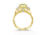 Yellow gold Three-Stone Fancy Yellow Asscher Cut Diamond Braided Band Ring with Four-Prong Setting_53