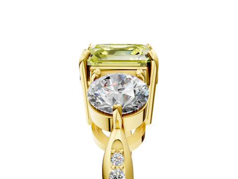 Yellow gold Three-Stone Fancy Yellow Asscher Cut Diamond Channel Set Engagement Ring with Prong Setting_17