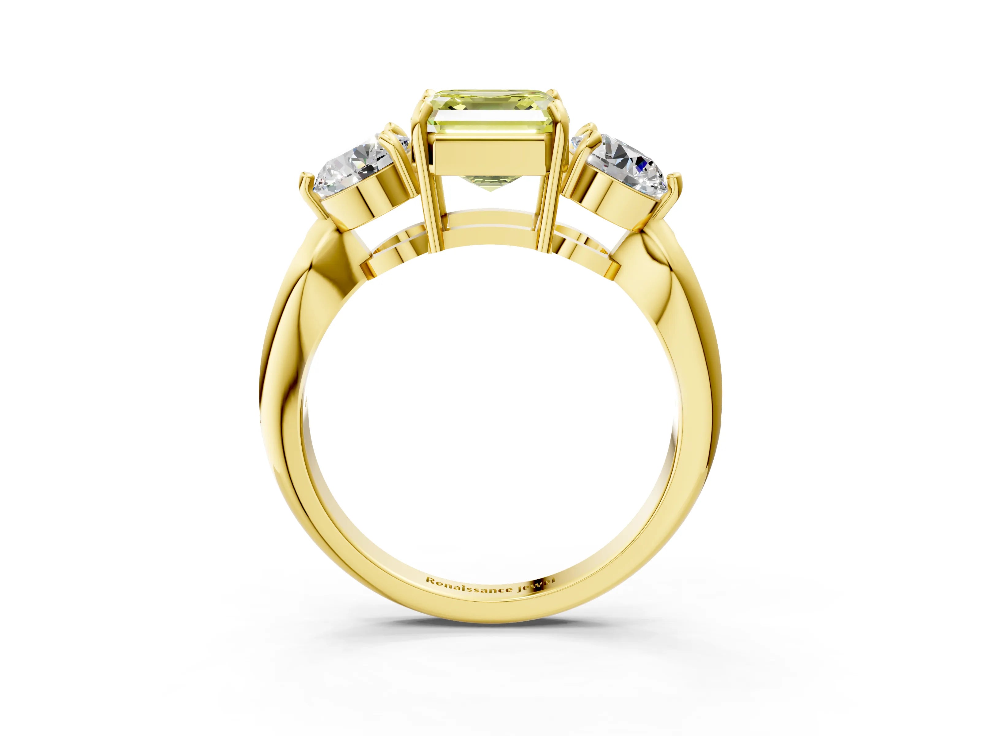 Yellow gold Three-Stone Fancy Yellow Asscher Cut Diamond Channel Set Engagement Ring with Prong Setting_3