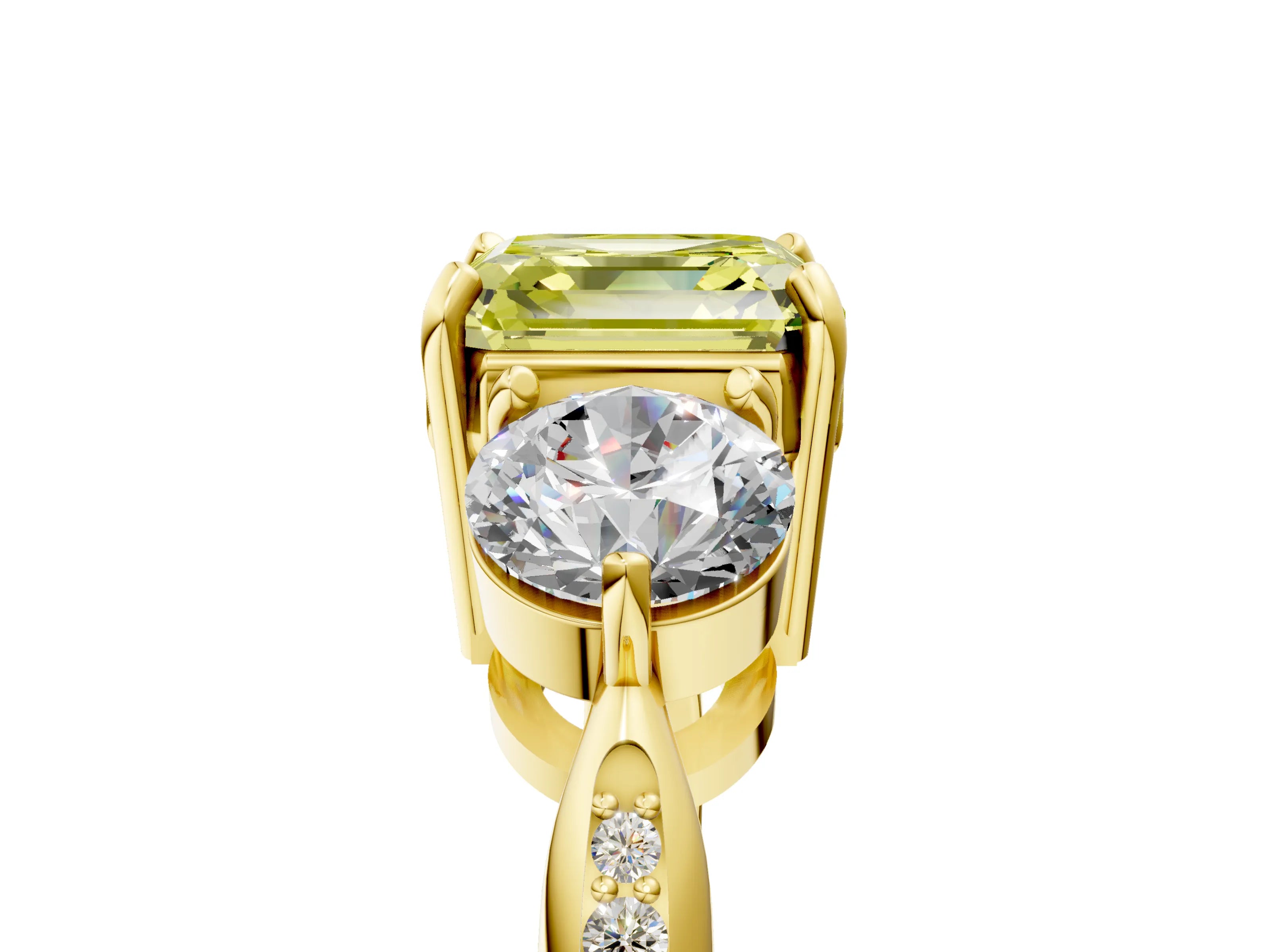 Yellow gold Three-Stone Fancy Yellow Asscher Cut Diamond Channel Set Engagement Ring with Prong Setting_5
