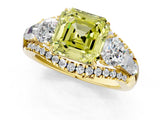 Yellow gold Three-Stone Fancy Yellow Asscher Cut Diamond Engagement Ring with Pave Band and Prong Setting_1