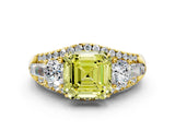 Yellow gold Three-Stone Fancy Yellow Asscher Cut Diamond Engagement Ring with Pave Band and Prong Setting_12