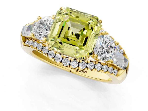 Yellow Gold Asscher Cut Five Stone Baguette Engagement Ring Setting for Fancy Yellow Center