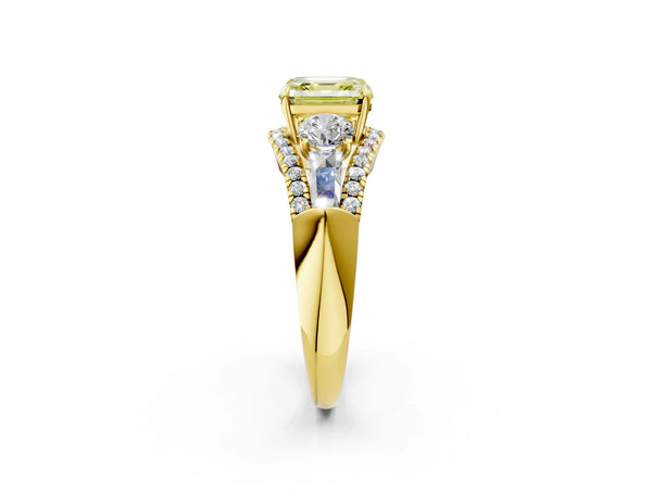 Yellow Gold Asscher Cut Five Stone Baguette Engagement Ring Setting for Fancy Yellow Center