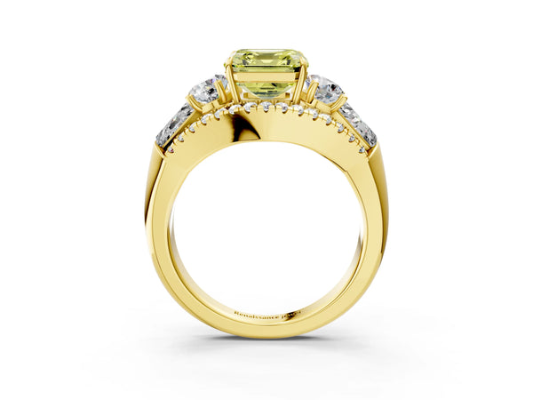 Yellow Gold Asscher Cut Five Stone Baguette Engagement Ring Setting for Fancy Yellow Center