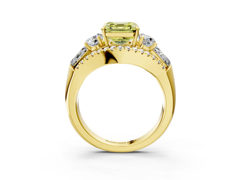 Yellow gold Three-Stone Fancy Yellow Asscher Cut Diamond Engagement Ring with Pave Band and Prong Setting_15
