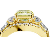 Yellow gold Three-Stone Fancy Yellow Asscher Cut Diamond Engagement Ring with Pave Band and Prong Setting_16