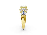 Yellow gold Three-Stone Fancy Yellow Asscher Cut Diamond Engagement Ring with Pave Band and Prong Setting_2