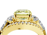 Yellow gold Three-Stone Fancy Yellow Asscher Cut Diamond Engagement Ring with Pave Band and Prong Setting_4