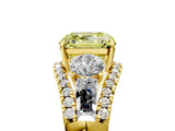 Yellow gold Three-Stone Fancy Yellow Asscher Cut Diamond Engagement Ring with Pave Band and Prong Setting_5