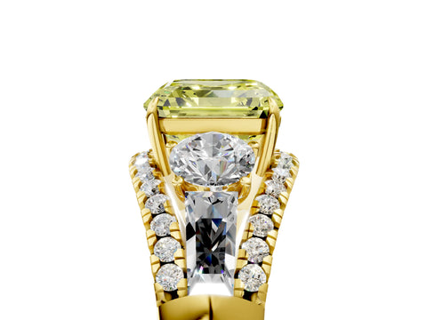 Yellow gold Three-Stone Fancy Yellow Asscher Cut Diamond Engagement Ring with Pave Band and Prong Setting_5