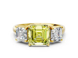 Yellow gold Three-Stone Fancy Yellow Asscher Cut Diamond Engagement Ring with Prong Setting_3